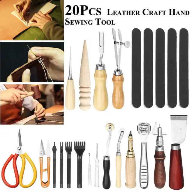 Kit profesional de 20 piezas de cuero artesanal cosido a mano grabado perforado costura