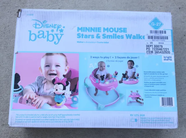 Disney Baby Pink Minnie Mouse Stars & Smiles Baby Walker with Activity Station