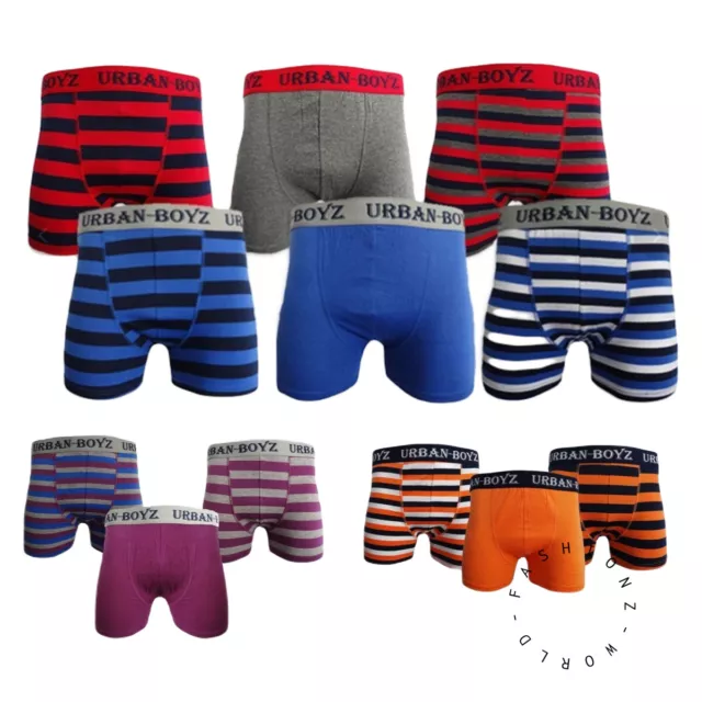 6, 12 Pack Boys Kids Boxer Shorts Urban Boyz Striped Cotton Elasticated 6-13 Yrs