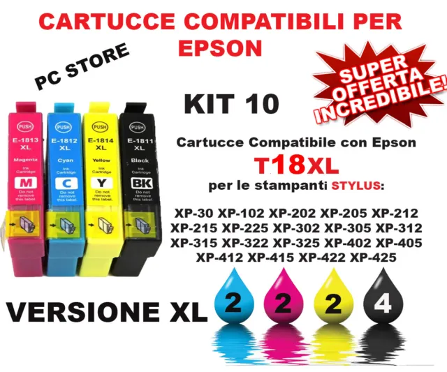Kit 10 cartucce T1815 Per Epson XP322 XP325 XP402 XP405 XP412 XP413 XP422 XP425
