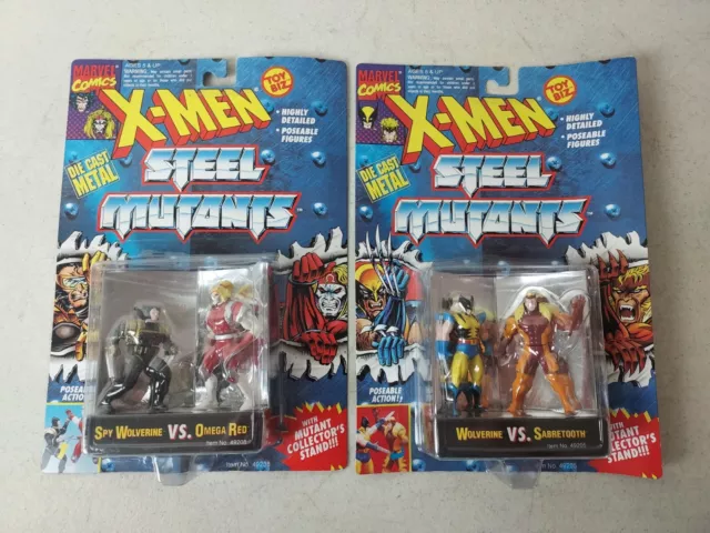 2 vtg 1994 Toy Biz X-Men Steel Mutants Wolverine Sabretooth Spy Wolverine Omega