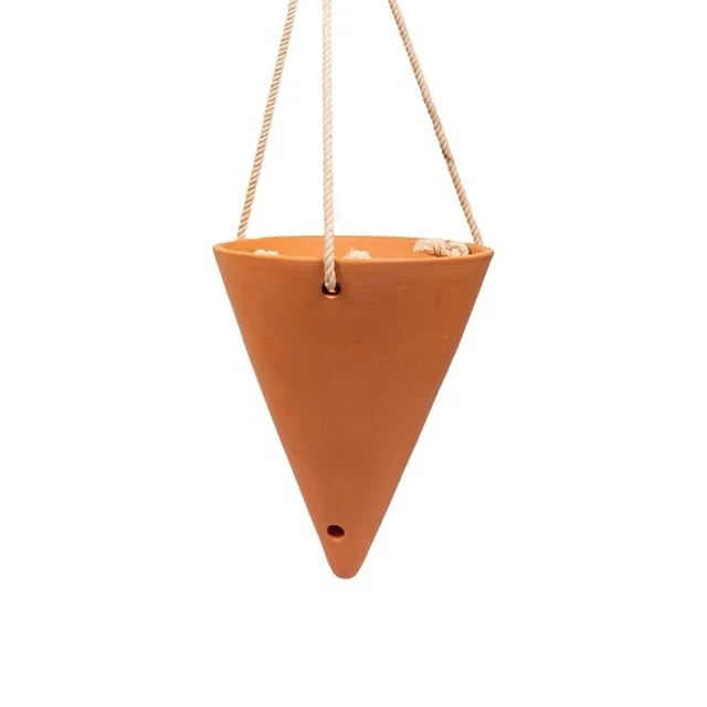 Jardinière Suspendue En Terre Cuite Faite Main – Vil D, Forme Conique Avec Corde, Pour Intérieur/extérieur