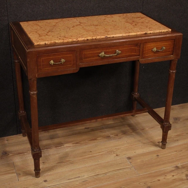 Mesa escritorio siglo XX mueble de madera incrustaciones marmol estilo antiguo