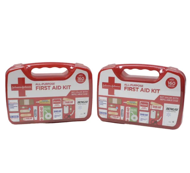 2 Pack Johnson & Johnson All Purpose Portable First Aid Kit, 160 pc Exp 12/24