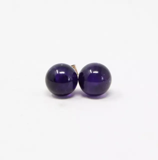 Vintage Solid 9ct 9k Gold 375 Large Polished Amethyst Ball Stud Earrings