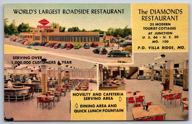 Villa Ridge MO~The Diamonds Restaurant~Rt 66~Multi-View~Cafeteria~1940s Linen PC