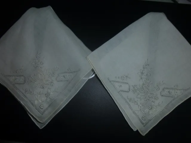 Two Original Victorian Hand Made Hand Embroidered Handkerchiefs