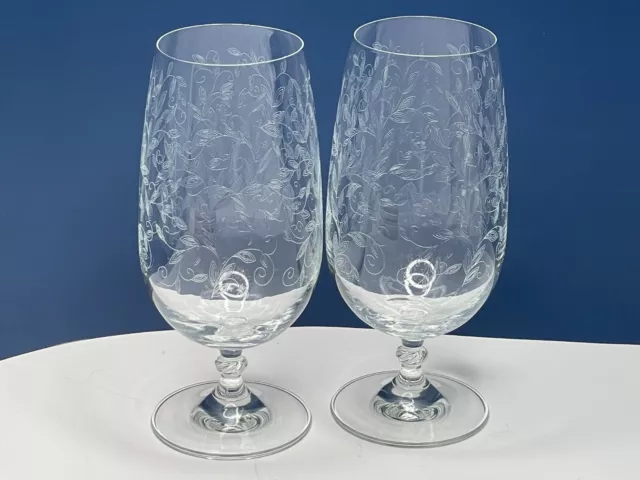 ELIZA PIER 1 Crystal Iced Tea Goblets Crystal Etched Leaves Pattern. Set of 2.