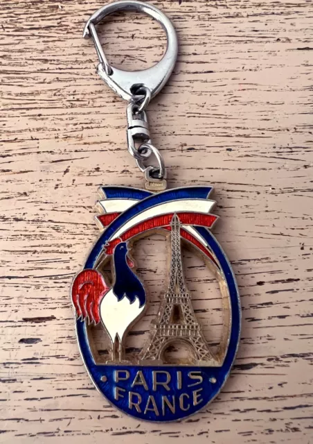 1990 Paris France Red White Blue Keyring with Rooster & Eiffel Tower SAP Polyne