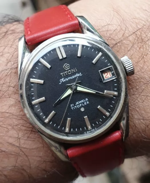 Vintage Titoni Airmaster Titoflex Date Hand Winding 21 Jewels Swiss Made Watch