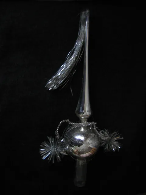 alte Christbaumspitze Silber Tinsel + leonischem Draht, Glas Lauscha OVP