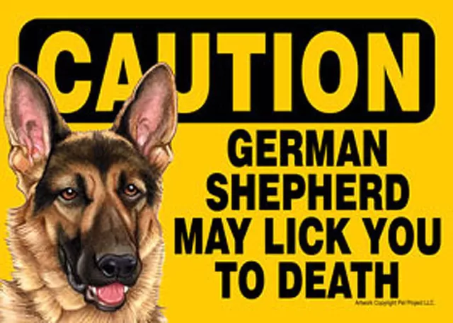 German Shepherd Caution May Lick You To Death Dog Sign Magnet Hook & Loop Fas...