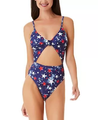 California Waves Juniors Splatter-Star Knotted-Front One-Piece Swimsuit Small