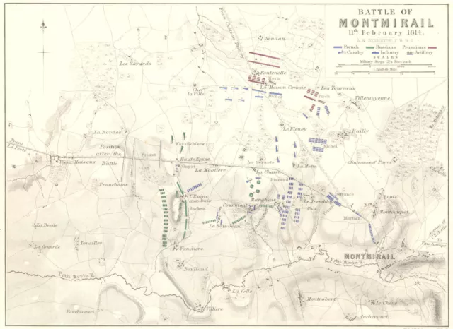 BATTLE OF MONTMIRAIL. 11th February 1814. France. Napoleonic Wars 1848 old map