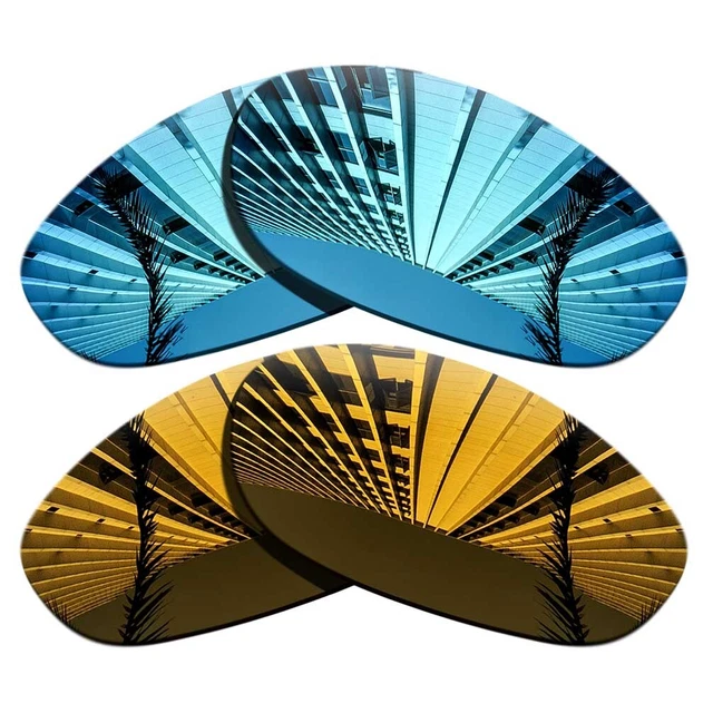 2 Pairs Polarized Replacement Lenses For-Oakley Monster Dog-Blue+Copper Gold