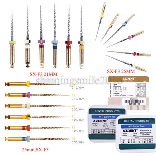 AZDENT Dental Endodontic NiTi Engine Use Super Rotary File 25/21mm SX-F3 6Pc/Set