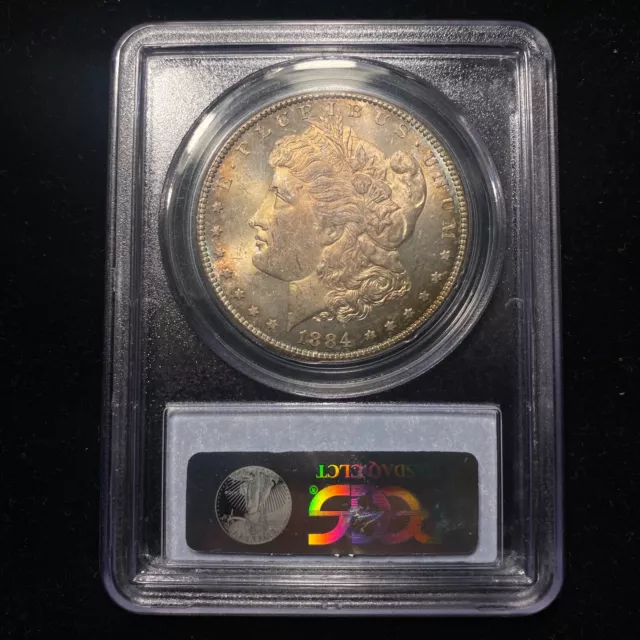 1884 CC Morgan Silver Dollar $1 PCGS MS63 Estate Gem BU Rare Rainbow Toning++ 3