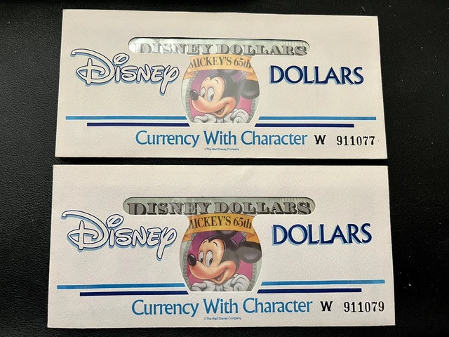 Disney Money 1993 $1 Mickey's 65th Anniversary Uncirculated Dollar With Envelope Disney Money 1993 $1 Mickey's 65th Anniversary Uncirculated Dollar With Envelope