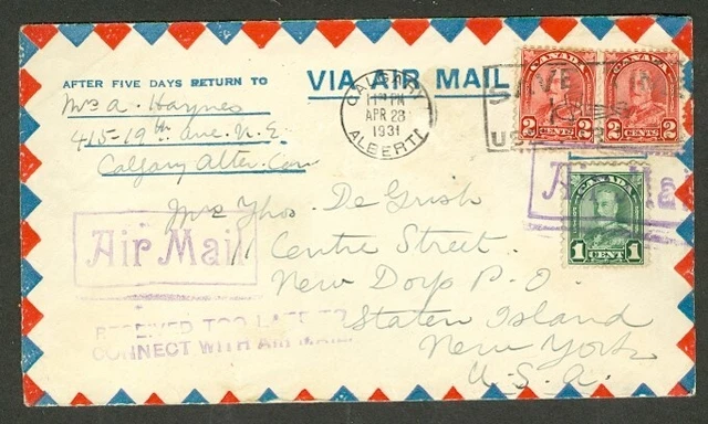 Canada 1931 Calgary Arch Combo Too Late For Airmail