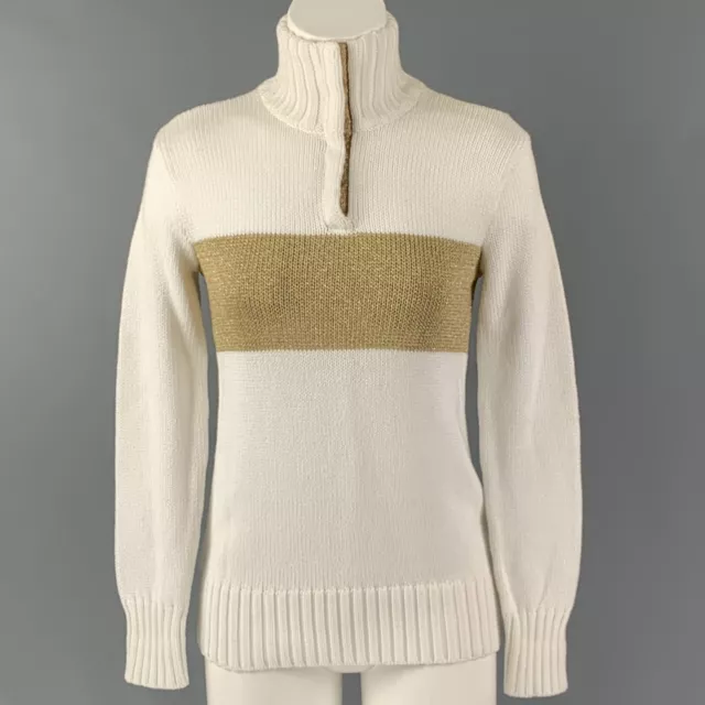 RALPH LAUREN TAILLE XS Crème Or Coton Mélange Couleur Bloc Pull