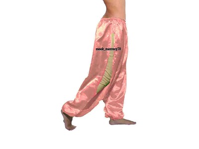 Aladdin ALADDIN Largo Habibi Danza Del Ventre Yoga Pantalone Salmone Raso Alto Split 