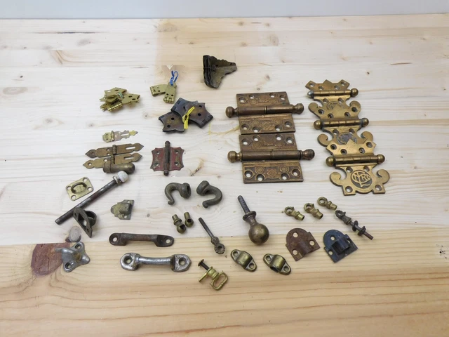 Lot of Assorted Salvage Brass Hinges & Hardware