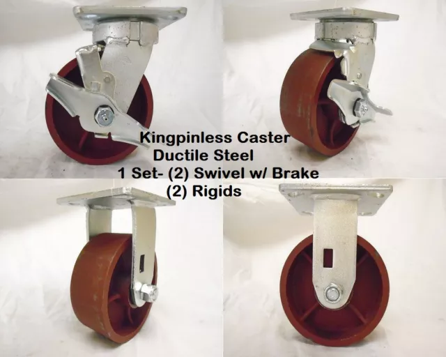 5" x 2" Swivel Casters Kingpinless Ductile Steel Wheel Brake (2) Rigid(2) 1500lb