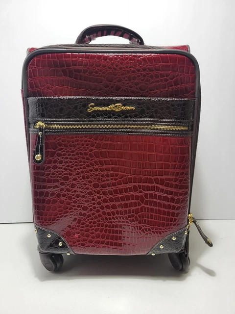 Samantha Brown Faux Croco Red Embossed Rolling Luggage Travel Bag Nice Condition