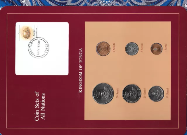 Coin Sets of All Nations Tonga W/card UNC 1,2,5,10,20 Seniti 1990 50 Senti 1991