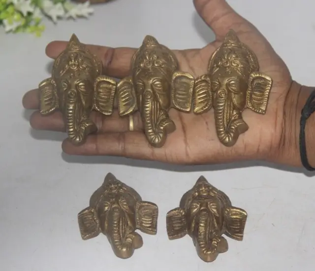 Vintage Lord Ganesh 5Pc Face Mask Wall Hanging Wall Art For Decorative 7570