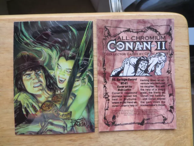 1994 Savage Sword Of Conan # 141 Chrome Cover Card Signed Bob Larkin, With Poa