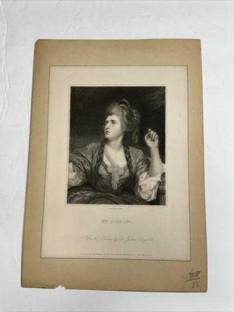 Vintage Engraving print Mrs. Sarah Siddons Engraved By W. Holl After Sir Joshua