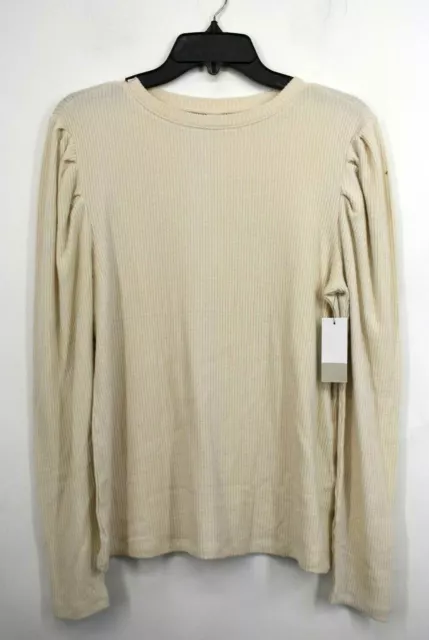 BP Womens Ivory Solid Crewneck Ribbed Cozy Long Puff Sleeve Sleek Top XL $39