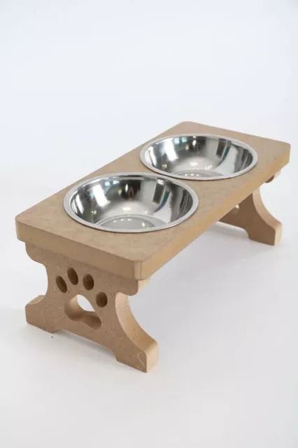 Cuenco de agua y comida para gatos desmontable de madera con 2 cuencos de acero