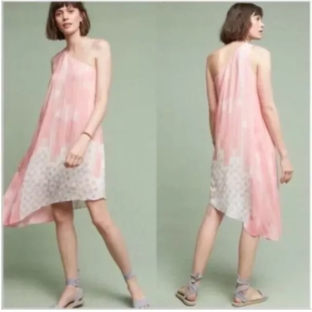 MAEVE ANTHROPOLOGIE Avalonne Pink Rose Silk One Shoulder Dress sz 2