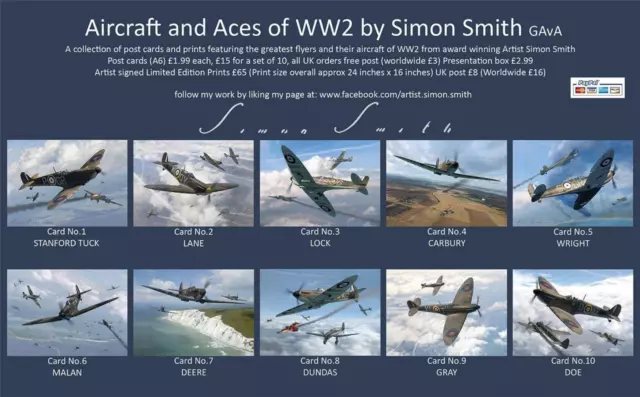 Spitfire MK1 Aces DFC collectors postcard set Battle of Britain Malan,Tuck,