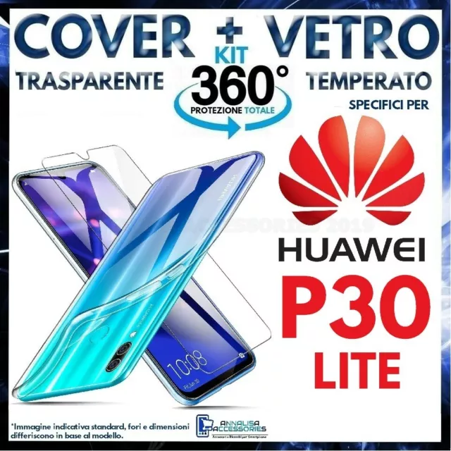 COVER TRASPARENTE + PELLICOLA VETRO TEMPERATO Per HUAWEI P30 LITE CUSTODIA TPU