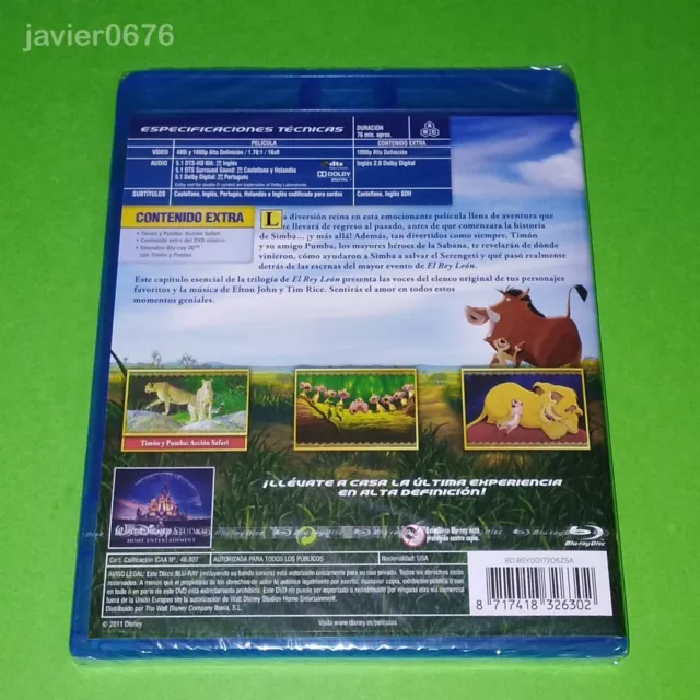 El Rey Leon 3 Hakuna Matata Blu-Ray Nuevo Y Precintado Disney 2