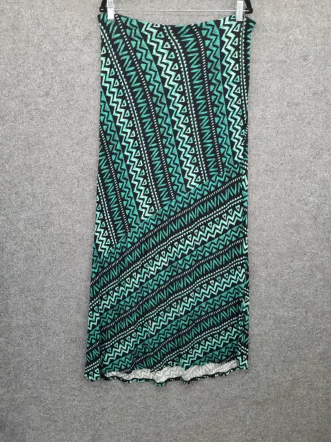 Matty M Maxi Skirt Womens Large Elastic Waist Pull On Stretch Green Aztec Print