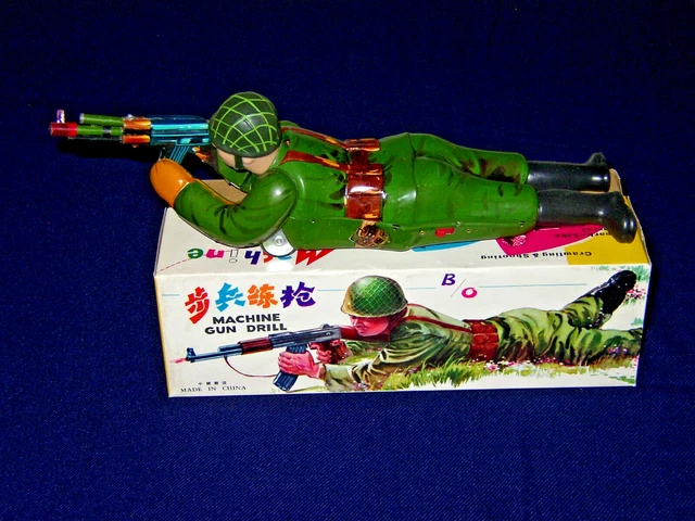 ME644 MACHINE GUN DRILL - TIN TOY - OLD RED CHINA
