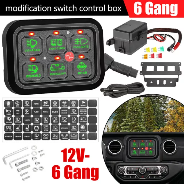 6 Gang 12V Switch Panel LED Light Bar Circuit Control Box For Car RV Boat Marine