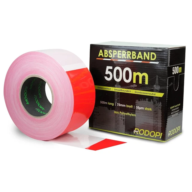 RODOPI Absperrband Areaguard 500M X 75Mm Flatterband Rot Weiß 50Μm Warnband Reiß