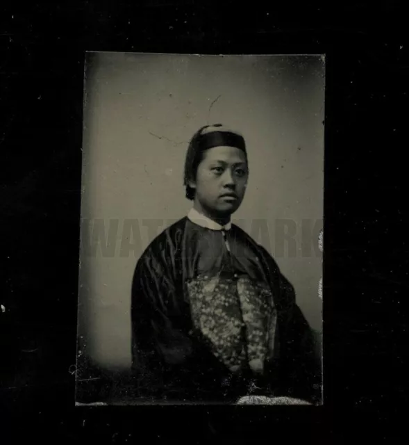 Super Rare Miniature Gem Tintype Chinese or Korean Man 1860s Photo 1800s