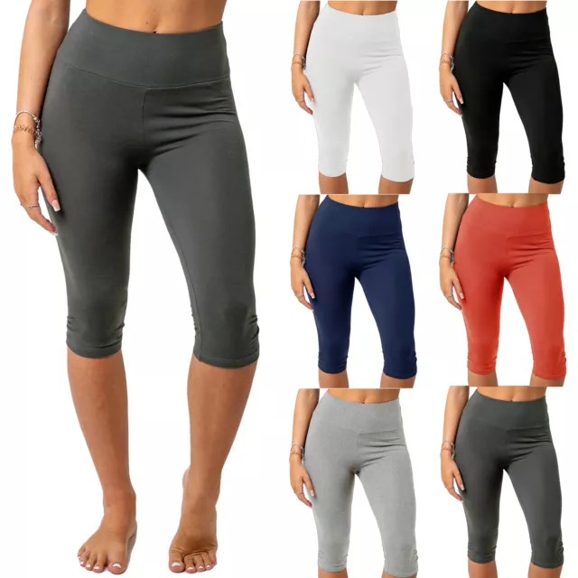 Ladies Womens Cropped Leggings High Waist Capri Pants Casual Plus Size 8-22