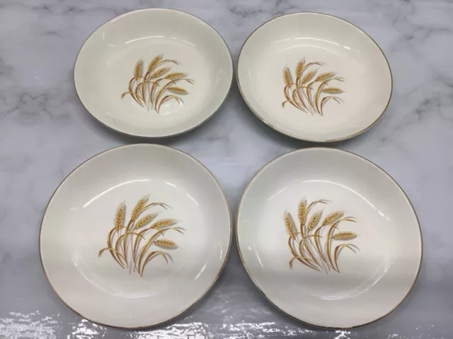 Vintage Golden Wheat Homer Laughlin 22 K Gold 7” soup/cereal bowls USA set of 4