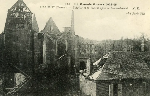 *22042 cpa Guerre 1914 - Tilloloy - L'Eglise et la mairie après le bombardement