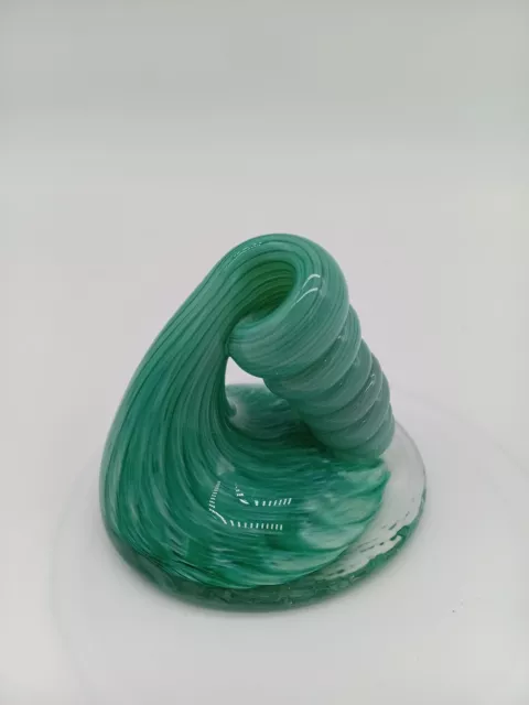 Hudson  handblown art glass desk pen holder and paperweight green swirled twist