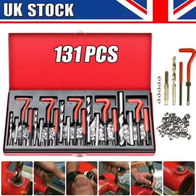 131Pcs HSS Thread Repair Kit Drill Helicoil Metric Heli Coil Tap Insert Case Set