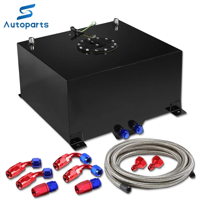 15 GALLON BLACK Aluminum Fuel Cell Gas Tank+Cap+Level Sender+Steel Fuel