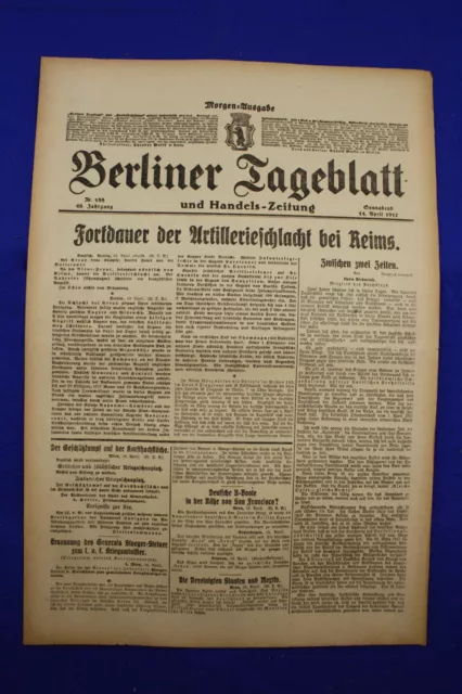 BERLINER TAGEBLATT (14.4.1917): Fortdauer der Artillerieschlacht bei Reims